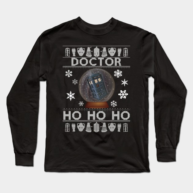 Doctor Who Tardis Ho Ho Ho Christmas Long Sleeve T-Shirt by Bevatron